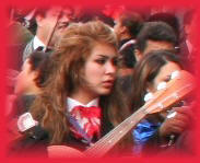 Young lady in crowd of people